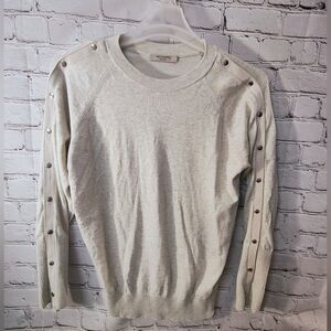 All Saints Women's Suzy Jumper Button Sleeve Crew Sweater Medium Minimalist